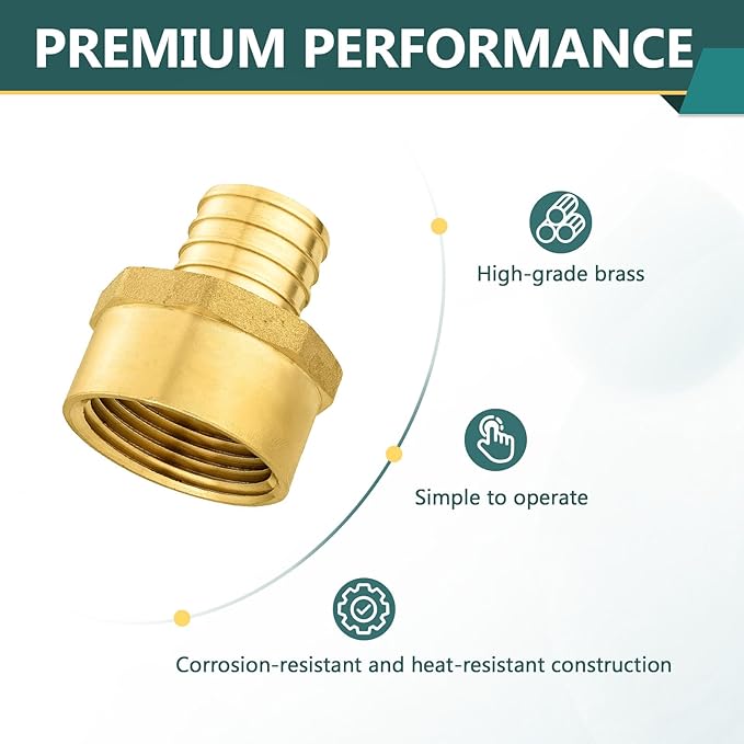 100-Pack PEX Fittings Niikappu 3/4" x 3/4" NPT Female Threaded Adapter, Brass Pex Crimp Adapters for PEX Pipes, ASTM F1807