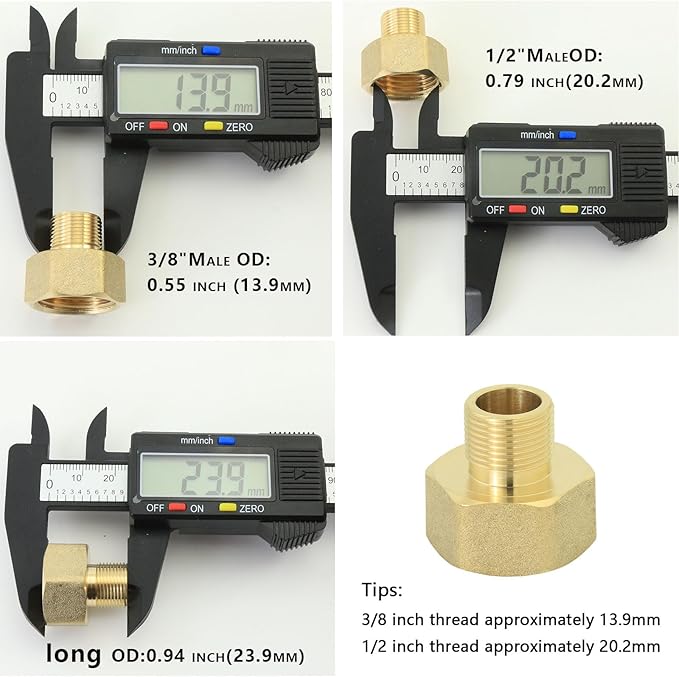 1/2 to 3/8 inch reducer faucet adapter - compressed brass pipe fittings, 3/8 "to 1/2" water supply pipe adapter for RV kitchen water supply pipes, compatible with 3 types of water pipe fittings each