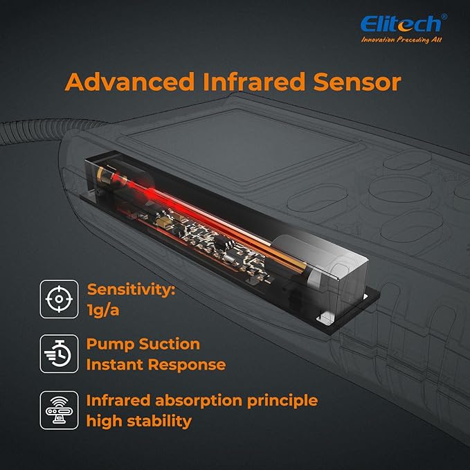 Elitech Infrared Refrigerant Leak Detector ILD-200 max High-Precision HVAC/R Leak Detection, 10-Year Sensor Lifetime, 1g/a Ultra-Low Detection, 4 Sensitivity Levels, TFT Display & Sound Alarm