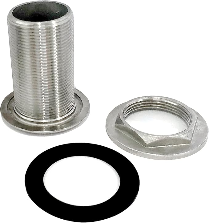 1Pack Stainless Steel 316 Straight Thru Hull Fitting Drain Thread Hose Barb Scupper Hose with Nut，Marine Bilge Pump Drain Vent Aerator Hose Yacht Water Outlet Port
