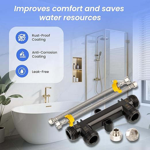 Upgraded WP596816 Hot Water Recirculating Pump Sensor Valve Kit,New Copper Finish,Compatible with 500800/500805 & comfort Systems,Includes 2x12" Lines, 2x1/2"x3/8" Fittings