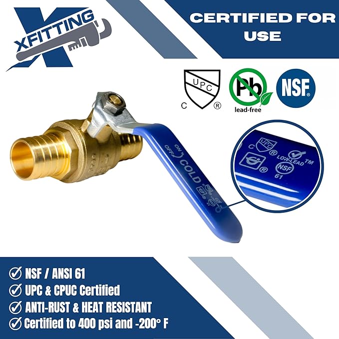 XFITTING 4 Pieces 1" Pex Ball Valve Blue/Cold, 24-2-6=4X (4 Packs)
