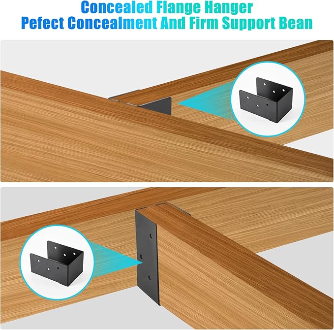 4 Pcs Concealed Joist Hangers, 4"x6" Outdoor Trim Concealed Flanges, Q235B Steel Powder Coated Concealed Mount Joist Hangers for 4"x6" Beam Swing