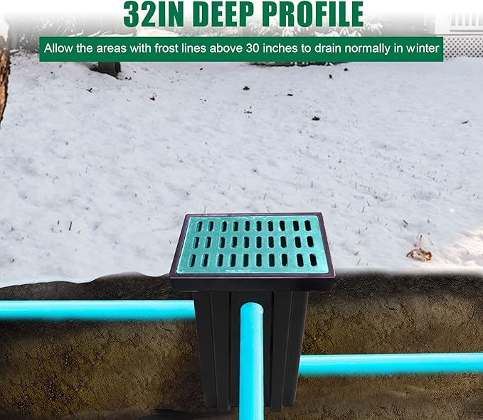 Catch Basin for Drainage with Fiber Glass Grate-26x18x32 in. Large Drainage Basin with Debris Basket,A15 French Drain Basin Without Reserved Hole for Yard,Downspout,Lawn,Municipal Pipeline