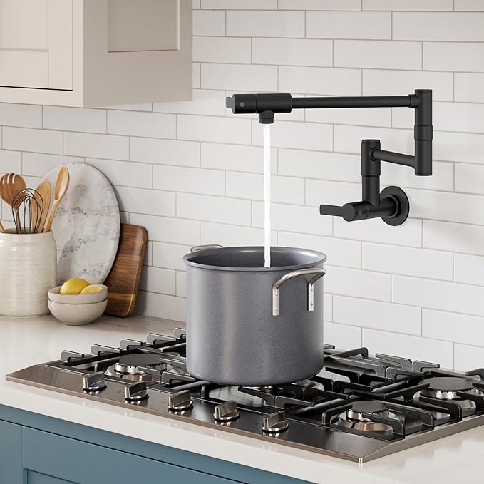KRAUS Oletto Pot Filler Faucet with Retractable Arm, Wall Mount Kitchen Faucet, Pot Filler for Stove in Matte Black, KPF-5001MB