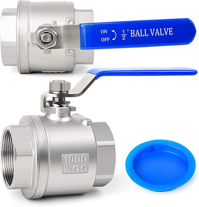 TAISHER 1 PCS 1/2 Inch FNPT Heavy Duty Full Porat Ball Valve 304 Stainless Steel with Blue Handles