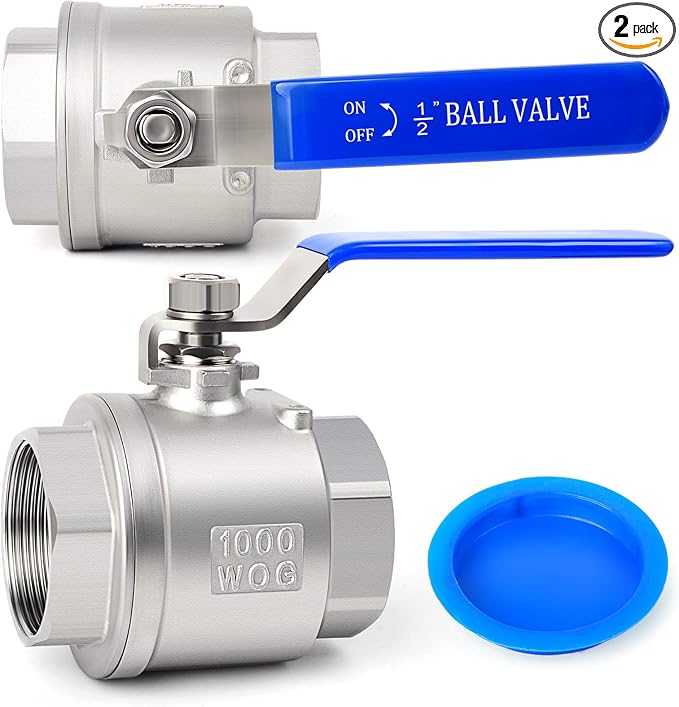 TAISHER 2 PCS 1/2 Inch FNPT Heavy Duty Full Porat Ball Valve 304 Stainless Steel with Blue Handles
