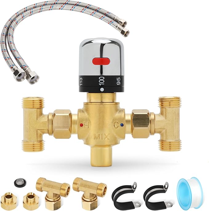 Adjustable Temperature Hot Water Circulation Pump Bypass Valve for Instant Hot Water Recirculating System,Hot Water Recirculating Valve Compatible With 500800, 500805