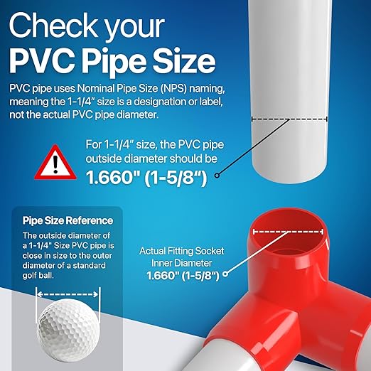 FORMUFIT 1-1/4" 3-Way Elbow Furniture Grade PVC Fitting in Red, Made in USA, UV-Resistant, Impact-Proof, 1.660" Actual Socket Diameter (Pack of 4)