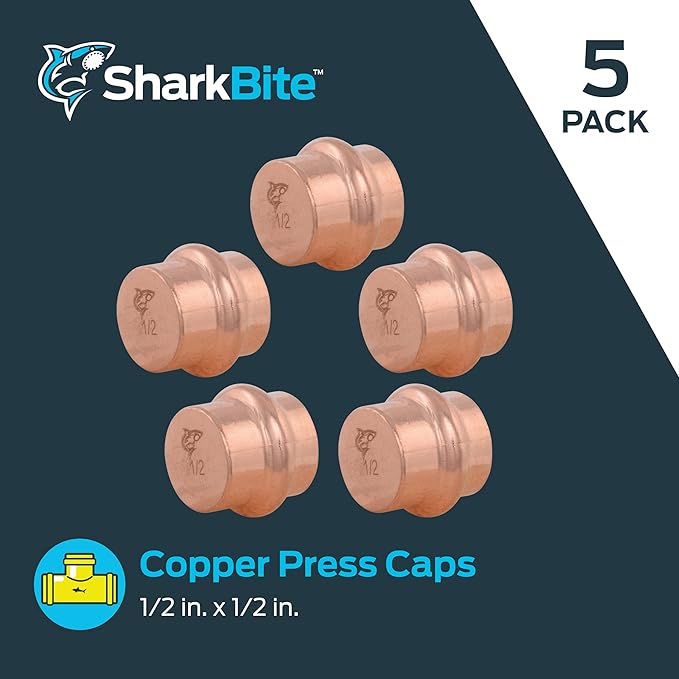 SharkBite 1/2 Inch End Cap, Copper Press Plumbing Fitting, Pack of 5, UPR514X5
