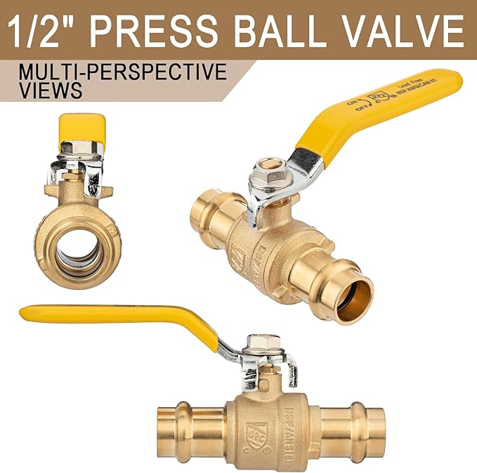[10 Pieces] Lingmfg 1/2" Press Ball Valve Propress Shut Off Valve For 1/2" Copper/Brass Tubing LING-BV1-1/2PS-10