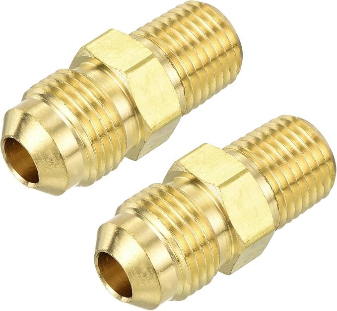 uxcell Brass Tube Fitting, 3/8O.D x 1/4NPT Brass Flared Pipe Adapter Fittings Reducing Nipples Connector, Half Union Gas Adapter for Pipe Connections, Hydraulics, Refrigeration