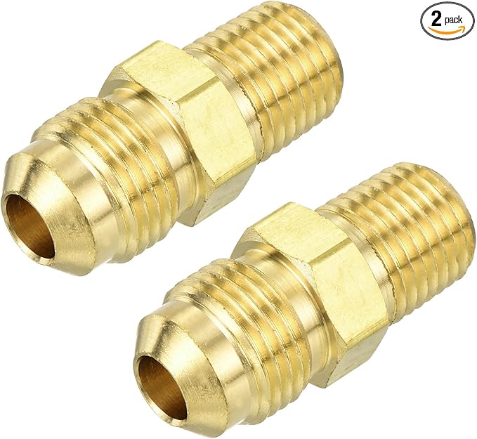 uxcell 2Pcs Brass Tube Fitting, 3/8O.D x 1/4NPT Brass Flared Pipe Adapter Fittings Reducing Nipples Connector, Half Union Gas Adapter for Pipe Connections, Hydraulics, Refrigeration
