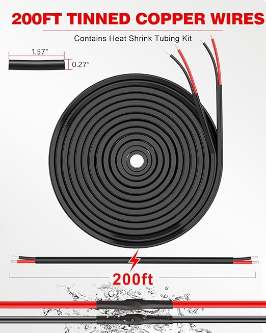 NAOEVO 12 Gauge Wire 2 Conductor Electrical Wire, 12 AWG Stranded PVC Cord, 12V Low Voltage/Tinned Copper/Flexible Cable for Automotive Wiring, Lamp Cord, Marine Cable (200FT)