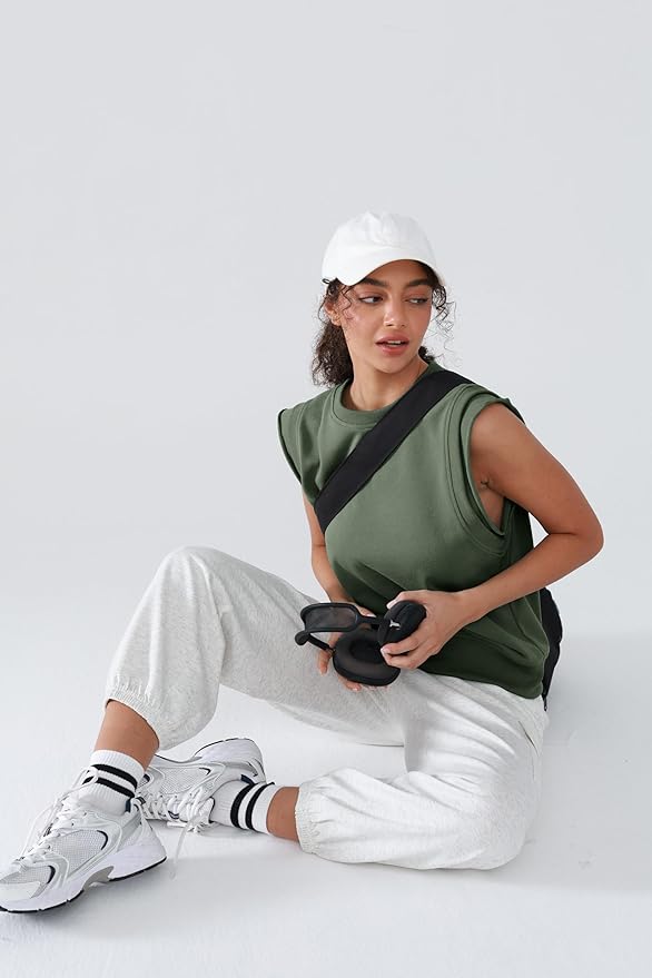 Workout Tank Tops Woman Crew Neck Athletic Tops Cotton Sweatshirt Loose Fit Muscle Tanks Runnning Gym Sports Shirt