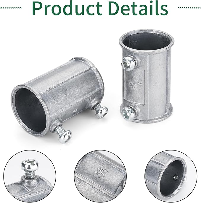 20 Pieces 3/4 Inch EMT Conduit Fittings for Connecting Pipes, Durable Electrical Conduit Fittings for Factory, Parking Lot, and Garden