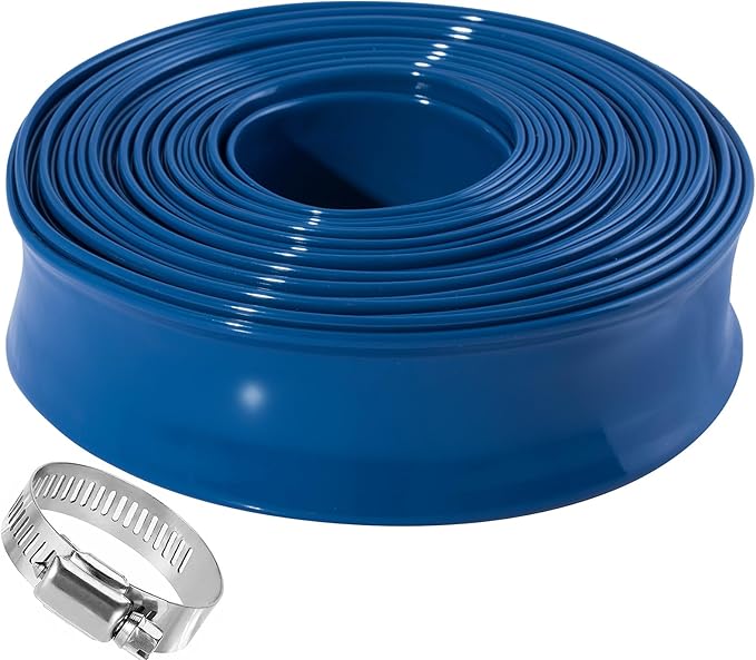 Pool Backwash Hose 1 1/2 inch × 100 ft Thicken Blue Water Discharge Pipe Lay Flat Tubing Hose for Backwash Pool Filter, Drain Pool Pond Water (1.5in-100ft)