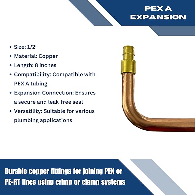 XFITTING 1/2 inch Pex A Expansion Stub Out Elbow 3.5 inch x 8 inch, F1960, Copper, 30-3-6=25X, 25 Pieces