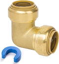 1" 90 Degree Elbow Pushfit, Push to Connect Brass Plumbing Fitting for Copper, CPVC, PEX Pipe, Brass Pex Fitting with Upgraded Stiffener, Disconnect Clip Included, NSF & UPC Certified