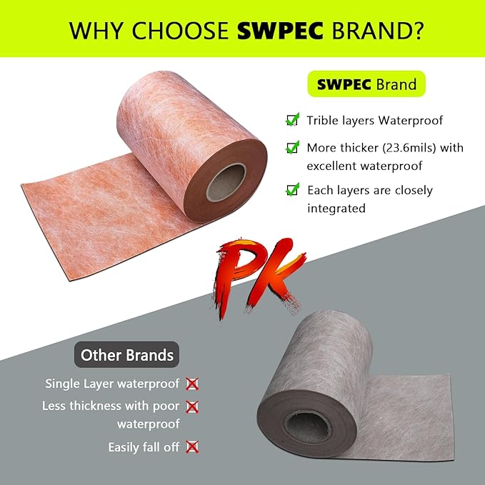 Waterproof Membrane for Shower, 9.8inch x 32Ft (26 Sq Ft) 23.6mils Thick Tile Shower Waterproofing Membrane Roll Underlayment Waterproof Wall Panels for Showers Bathroom Sauna Walls Roofs Wet Areas