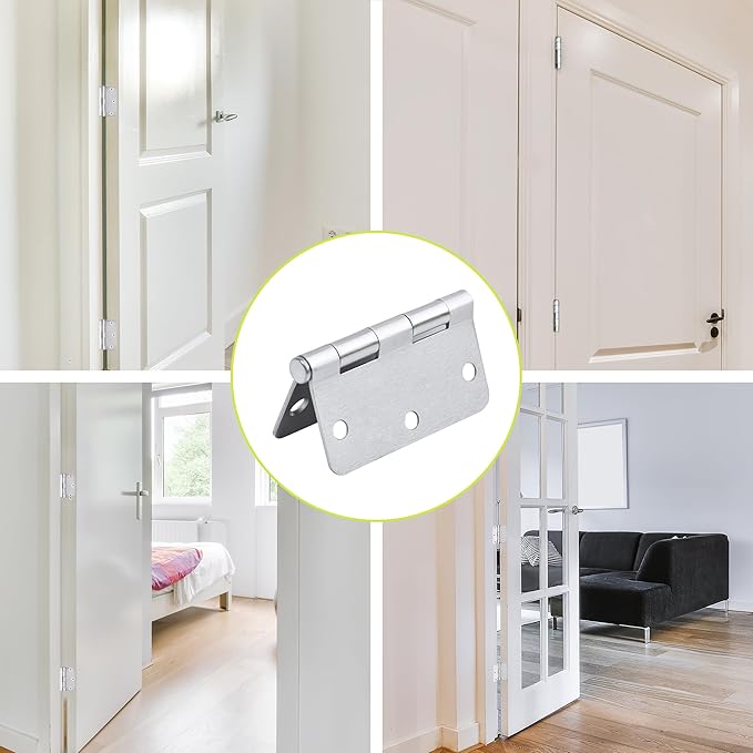 Door Hinge 3 1/2 Inch Interior Door Hinges Satin Nickel 3.5 Inch Interior Hinges Flat Iron Hinge 3 ½"x 3 ½" Door Hardware 1/4" Radius - 12 Pieces