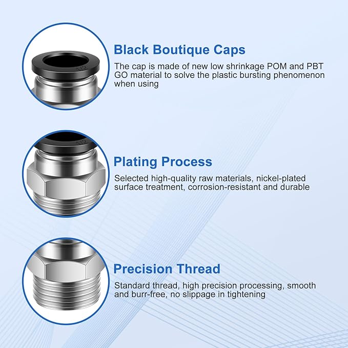 12 Pcs Push to Connect Fittings 1/2 Inch Tube OD x 1/2 Inch NPT Thread Pneumatic Male Straight and Elbow Quick Connect Air line fittings