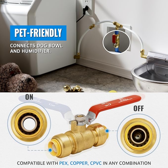 Shut Off Ball Valve 1/2 Inch, SUNGATOR 1/2 Inch Ball Valve, Push-to-Connect Water Shutoff, Easily Match to Pipe using Red and Blue Handle, No Lead Brass Fittings for PEX Pipe, Copper, CPVC, Pack of 12