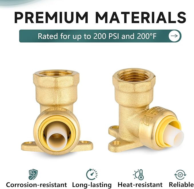 50-Pack Niikappu Push fit Drop Ear Elbow, 1/2 Inch x 1/2 Inch Female NPT Drop-ear Elbow Brass Push Fittings for PEX, Copper, CPVC, PE-RT Pipes, with Disconnect Clip