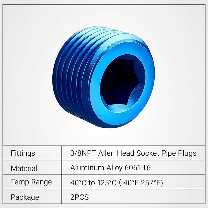 EVIL ENERGY 3/8" NPT Plugs Aluminum Socket Allen Head Blue, Pack of 2