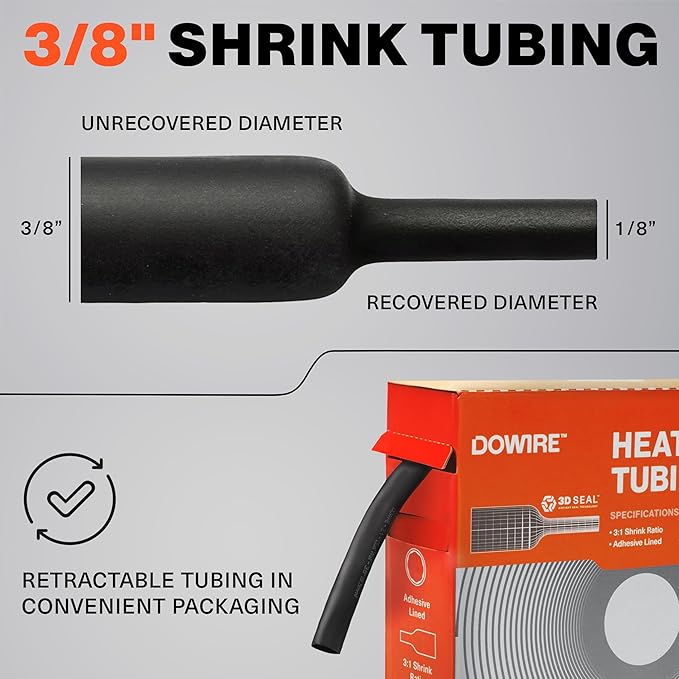 Heat Shrink Tubing 3/8" - Adhesive Lined - 3:1 Ratio - Waterproof Marine Grade Shrink Tube - Wire Shrink Wrap Tubing - Black - 13 Feet