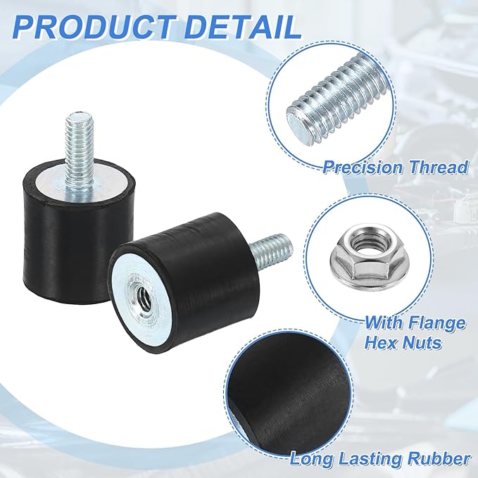 uxcell M4 Rubber Mounts, 1Pcs 15x15mm(DxH) Rubber Cylindrical Anti Vibration Isolator Shock Absorber with Lock Nut for Car Bobbin Generator Air Compressors