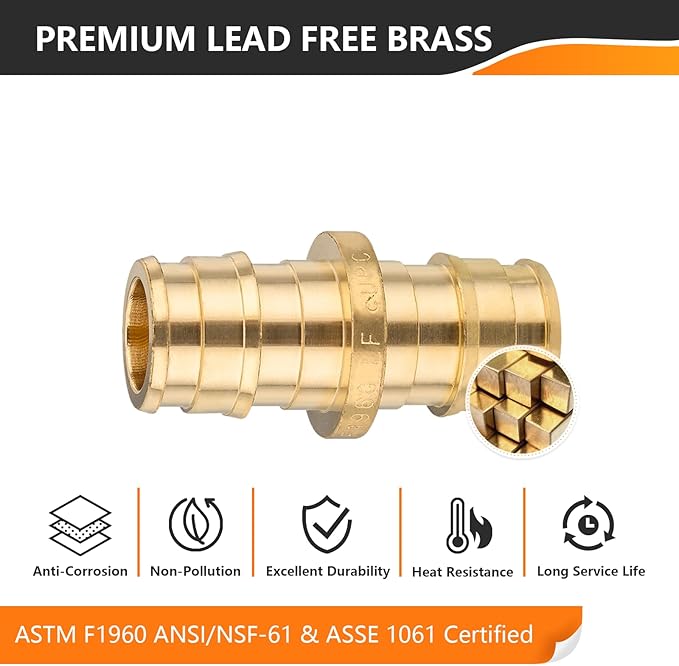 10-Pack HeSun 1/2 Inch Pex-A Expansion Coupling,Pex Expansion Fitting 1/2" x 1/2" Coupling,ASTM F1960(PEX1960008)