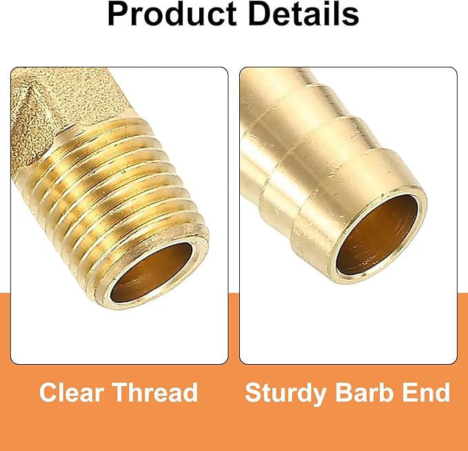 uxcell 2Pcs Brass Hose Barb Fittings, 1/2" x 1/4" NPT 90 Degree Elbow Hose Connector with Hose Clamps for Water Fuel Gas Oil Transportation