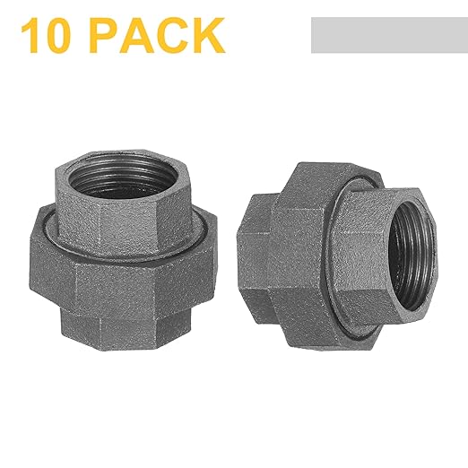 uxcell Pipe Fittings Union, 1 Inch Malleable Cast Iron Union Threaded for Vintage Retro Industrial Pipe, Furniture and DIY Decor Black, 10Pcs