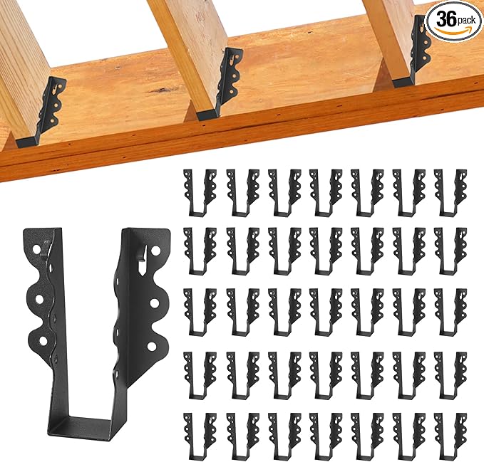 36 Pcs 2"x 6" Joist Hanger,Q235B Steel Face Mount Joist Hangers,Black Powder Coated Hurricane Ties for Rafter, Rafter Brackets for Floor, Deck and Ceiling Joists