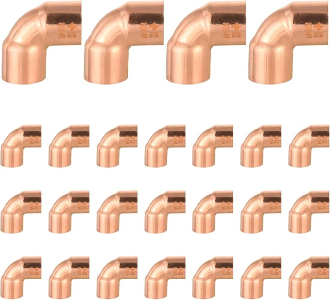HeSun 25-Pack Copper Fittings, 1/2-Inch Short Radius 90-Degree Copper Elbow, C x C with Sweat Solder Connection