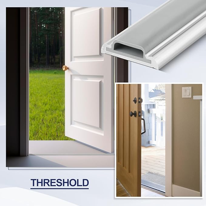 Tandefio 1 Pcs 36"L Aluminum Threshold or Door Bottom with Vinyl Seal 1-1/4"W x 3/8"H Mini Threshold Door for Interior Exterior Fluted Doorway Floor Transition Seal Strip Weatherproof
