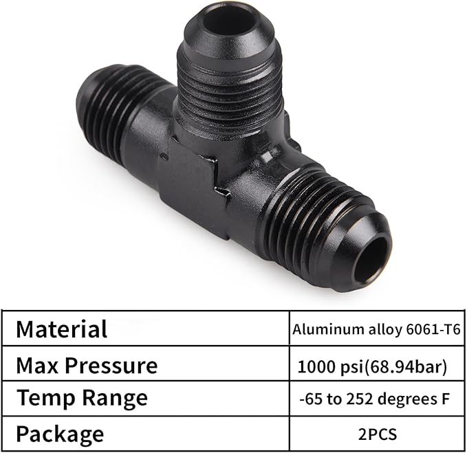 6AN Male Flare Tee Fitting Adapter T Fuel Hose Union Aluminum 2Pcs