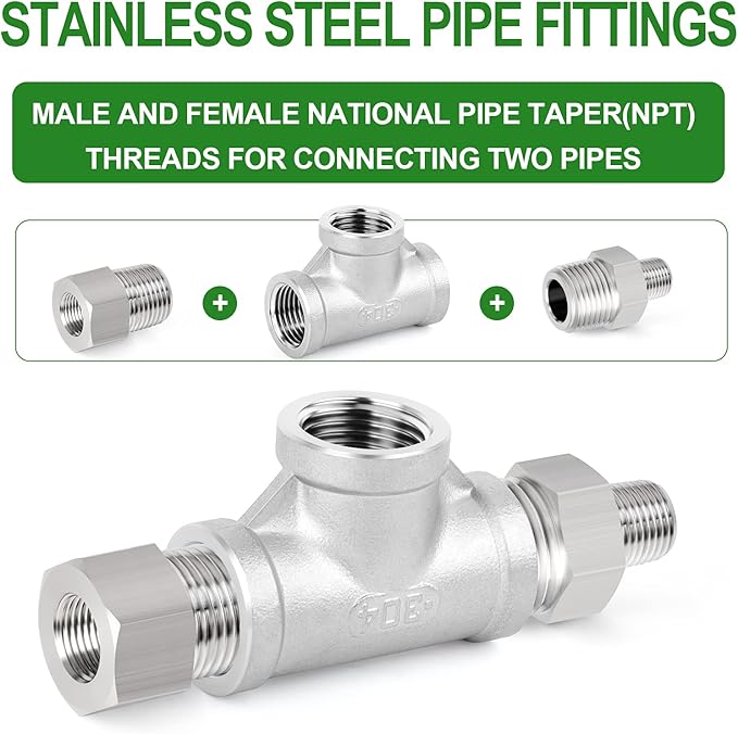 TAISHER 2PCS Stainless Steel Tee Pipe Fittings, 1" x 1" x 1" NPT Female Pipe Fittings