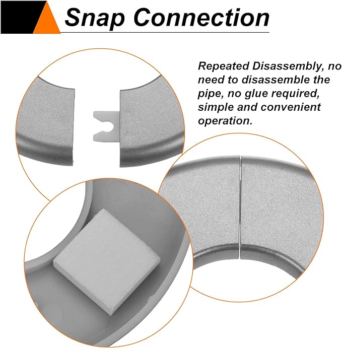 HARFINGTON 8pcs Wall Split Flange 64mm/2.5" Self-Adhesive Plumbing Cover Plates ABS Plastic Round Escutcheon Plate Buckle Design for Water Pipe Bathroom Kitchen Decoration, Gray