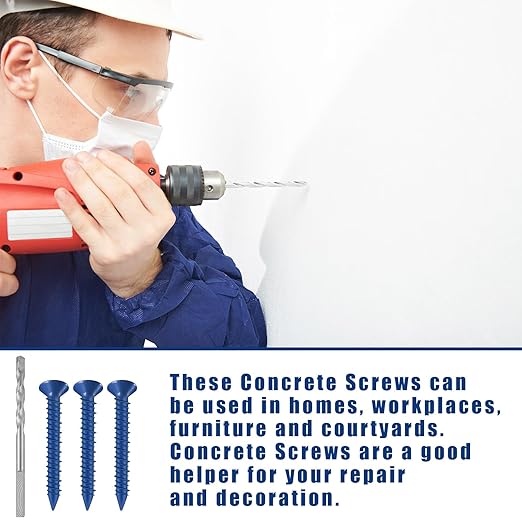 200 Qty 3/16" x 1-1/4" Phillips Flat Head Concrete Screws Anchor with Drill Bits Blue Screws for Anchor Masonry, Block, Brick, Cement, Stucco, Diamond Point and Wood Fastening