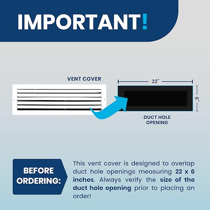 22x6 Inch (Duct Opening) Aluminum 1-Way Air Flow Vent – HVAC Vent Cover for Wall or Ceiling – Quiet HVAC Wall Register with Multi-Shutter Damper – Adjustable Curved Blade - Plastic Seal for Tight Fit