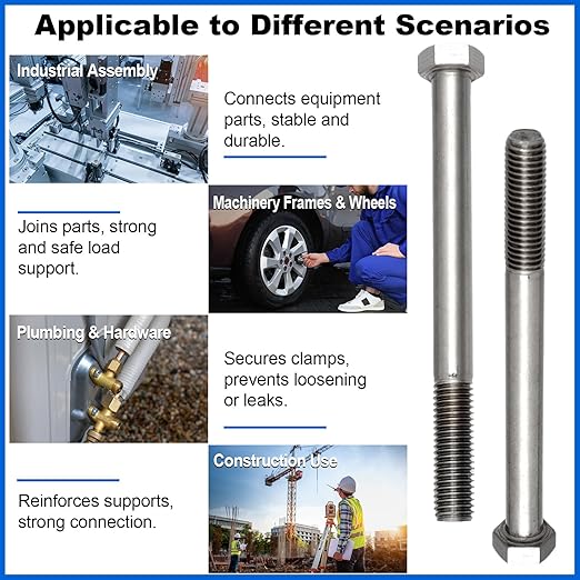 10 Pack 5/8-11 x 7'' Hex Head Cap Screw Bolt 304 Stainless Steel Half Thread External Hex Drive Screw Bolt Fastener for Wet Outdoor Metal Framing Concrete Reinforcement Railing Trellises