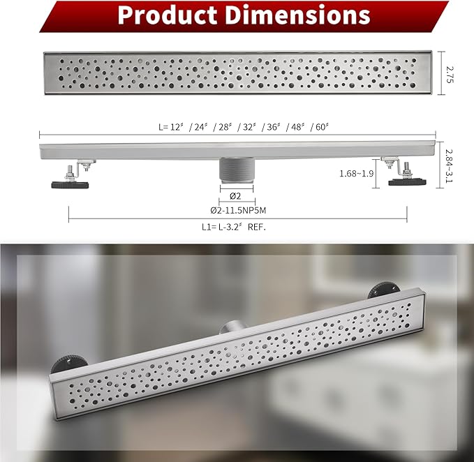 Sharp-tec 36 inch Linear Shower Drain, Brushed Rectangular Floor Drain, V-Shape Design Drain Channel, 304 Stainless Steel, cUPC Certificated for Bathroom Shower Room (Drain Base is Not Included)