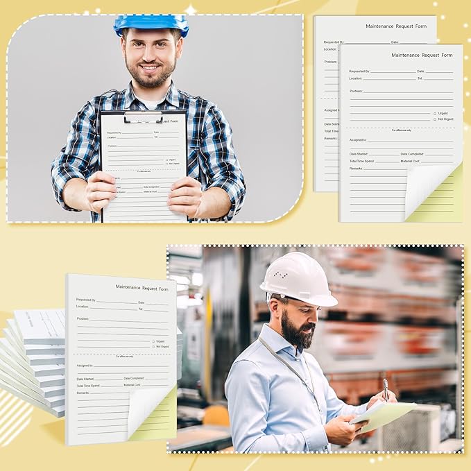 Clabby 400 Sets Maintenance Request Book/Forms/Slips, 2 Part Carbonless, 4. 7 x 7. 1 Inch Maintenance Log Books, Repair Request Forms, 50 Sets Each Pad, for Office Hospitals Management