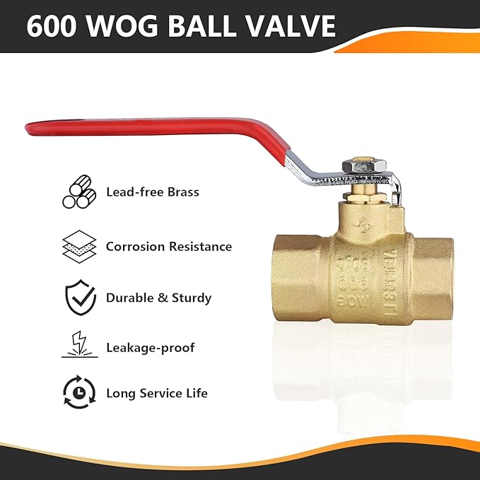 2-Pack HeSun 3/4 Inch FIP Threaded Ball Valve, Brass Full Port Shut-off Valve,3/4" Female NPT x 3/4" Female NPT, 600 WOG (Water, Oil and Gas),Red(VALVE229-2)