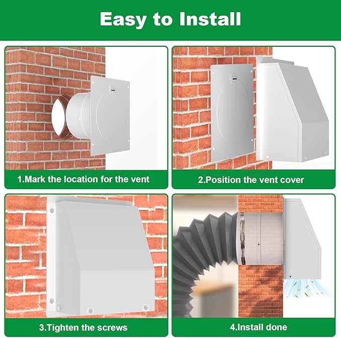 6 inch Wall Vent, Galvanized Steel Hooded Wall Vent with Damper & Screen, Outdoor Exterior Air Vent Cover, External Extractor Wall Vent Hood for House Kitchen Range HVAC Duct Dryer Ventilation