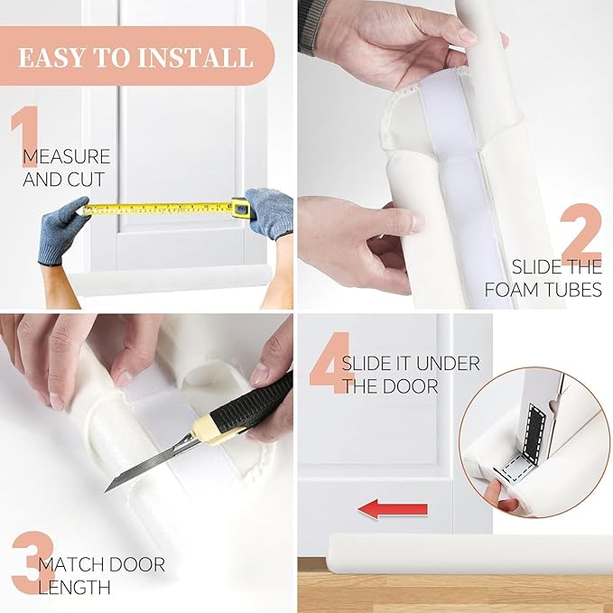 Under Door Gap Filler,Door Draft Stopper for Bottom of Doors,Weather Stripping Door Bottom Seal,Adjustable Door Sweep Draft Seal Block Dust,Light, Hot Air and Drafts,30" to 36" White
