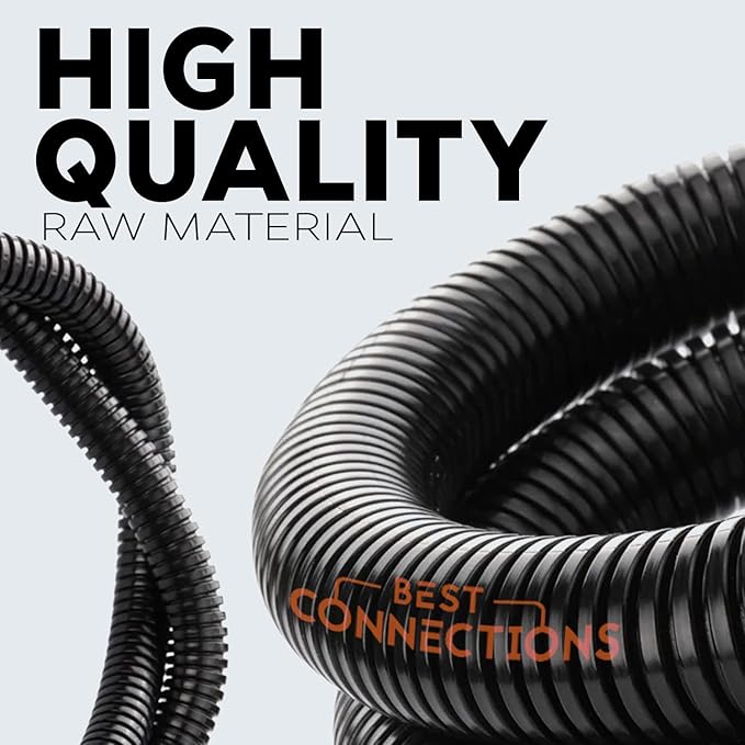 BEST CONNECTIONS Split Wire Loom Flex-Guard Convoluted Tubing Protective Split Cable Sleeves for Auto Home Industrial Electrical Wires Chemical Resistant Conduit Black (1/4" - 100 ft)