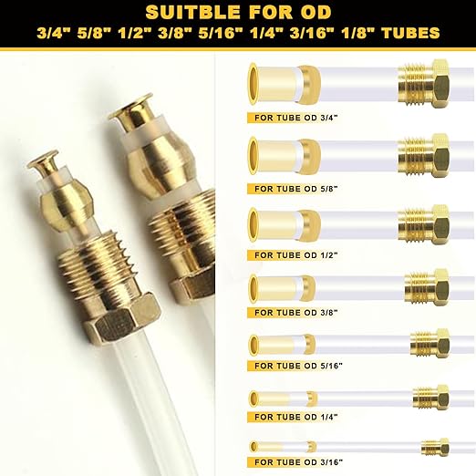Siptenk 320PCS Brass Compression Sleeves Ferrules Inserts Fittings Assortment Kit for Tube OD 3/4" 5/8" 1/2" 3/8" 5/16" 1/4" 3/16" 1/8", 8 Sizes Air Brake Fittings for Air Water Fuel Oil